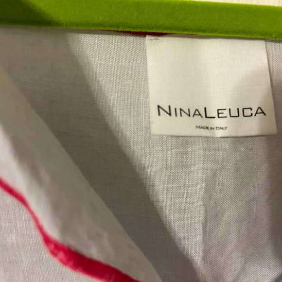 NINA LEUCA Sz XL Gray with Pink Trim 100% Linen 3/4 Sleeves Maxi Dress ITALY - Picture 5 of 8